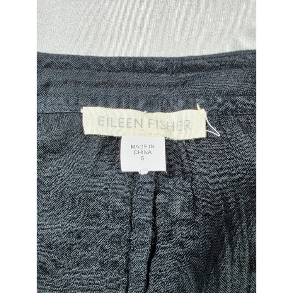 Eileen Fisher Shirt Dress Women Small Black Organic Gauze Cotton Roll Tab Pocket - Picture 3 of 6